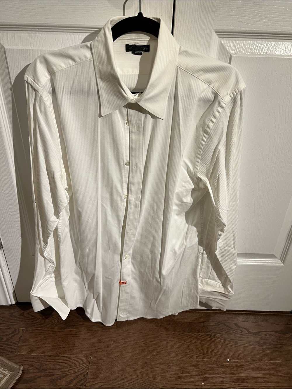 Club Monaco Men's Cream Textured Stripe Dress Shirt